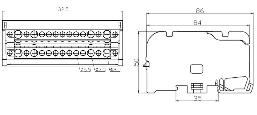 Bản vẽ kích thước cầu đấu phân phối điện JH8415 Model 415