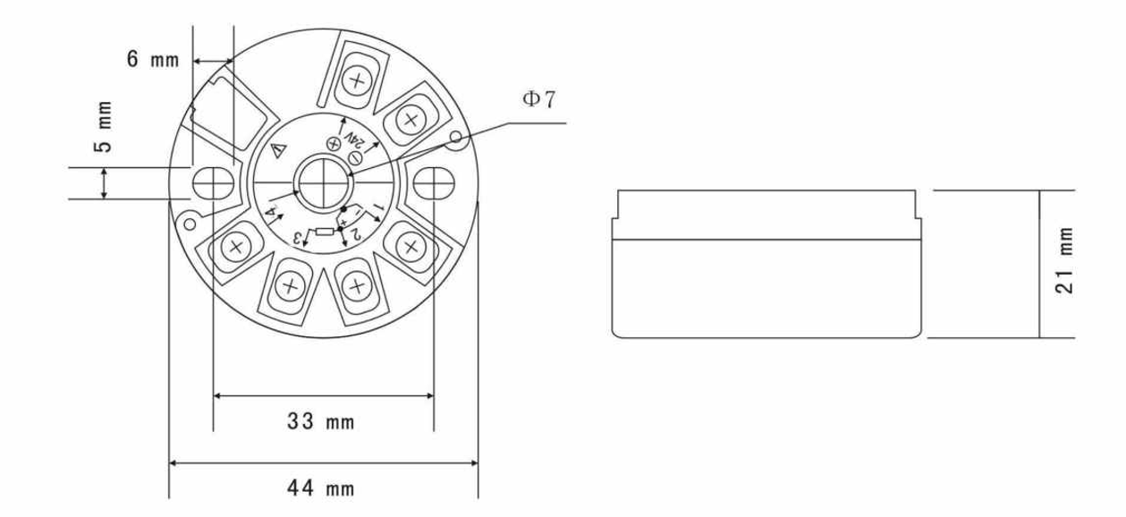 Bản vẽ kích thước bộ chuyển đổi nhiệt độ 4-20mA 010 - hình 1