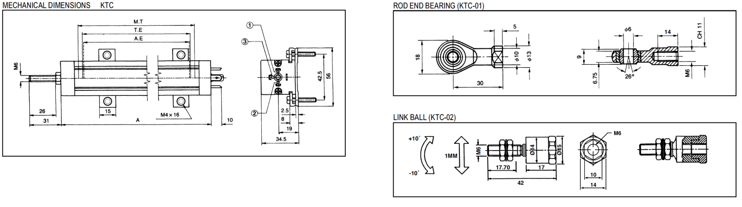 Bản vẽ kích thước cảm biến vị trí tuyến tính KTC-01 - hình 1