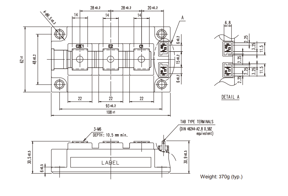 Bản vẽ kích thước module IGBT Fuji 2MBI300VH-120-50 - kích thước tổng thể