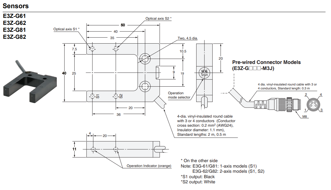 Bản vẽ kích thước cảm biến quang khe E3Z-G61