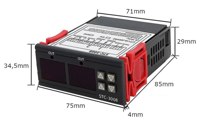 Bản vẽ kích thước bộ điều khiển nhiệt độ STC-3008 75mm 34.5mm 85mm