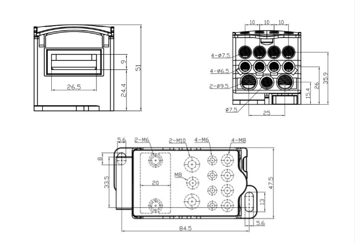 Kích thước cầu đấu chia điện UKK-500A