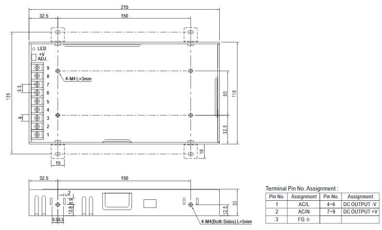 Kích thước nguồn LRS200-24