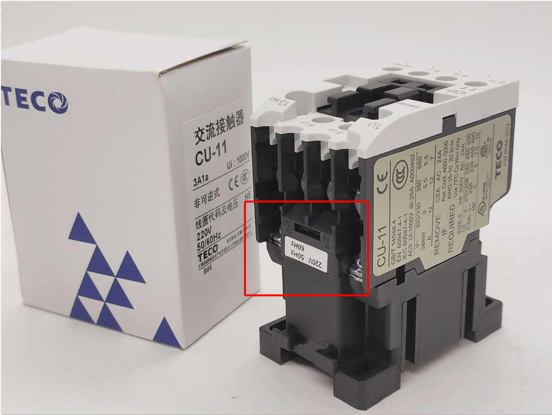 Minh họa lựa chọn điện áp cuộn hút Contactor TECO CU