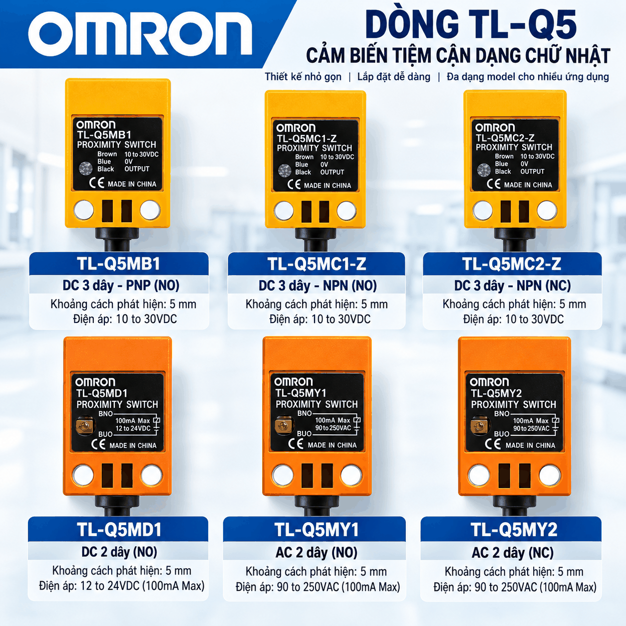 Bảng model cảm biến tiệm cận Omron TL-Q5 dùng để tra cứu mã sản phẩm