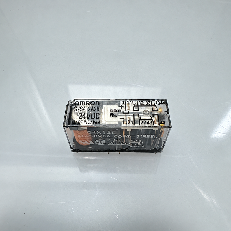 Rơ le an toàn Omron G7SA-2A2B 24VDC, thân trong suốt hiển thị sơ đồ tiếp điểm