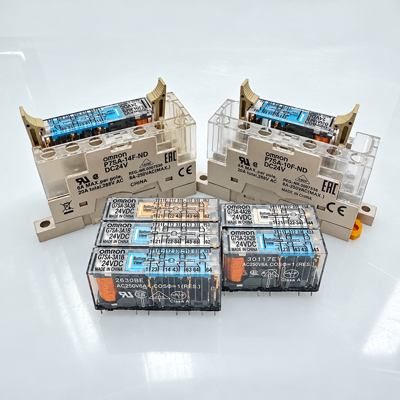 Rơ le an toàn Omron G7SA với vỏ trong suốt và cuộn dây 24VDC