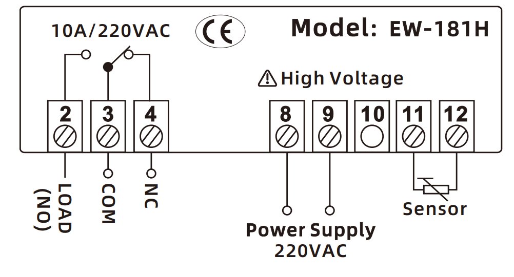 Sơ đồ đấu nối bộ điều khiển nhiệt độ EW-181H 220V