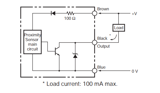 Sơ đồ đấu nối cảm biến điện dung OMRON E2K-F10MC1 - NPN NO