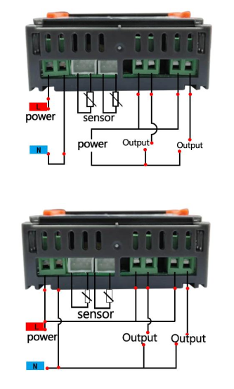 Sơ đồ đấu nối bộ điều khiển nhiệt độ STC-3008 hai cảm biến NTC và hai ngõ ra relay