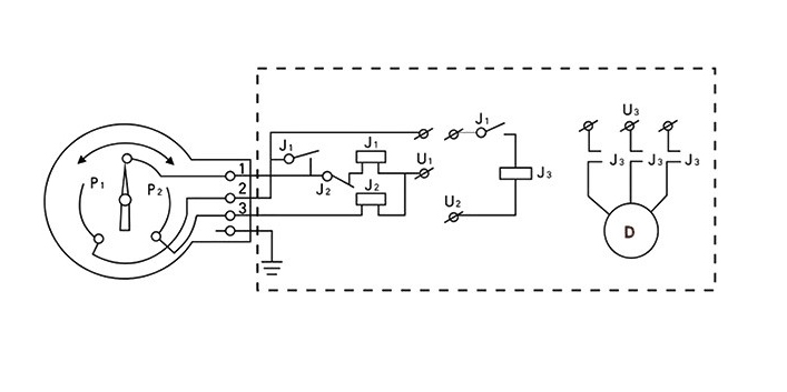 Sơ đồ đấu nối đồng hồ áp suất tiếp điểm điện YNXC100ZT 40MPa