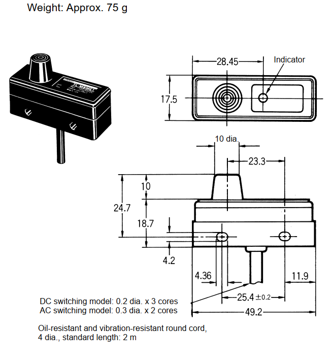Bản vẽ kích thước cảm biến tiệm cận Omron TL-M5MF1 5mm