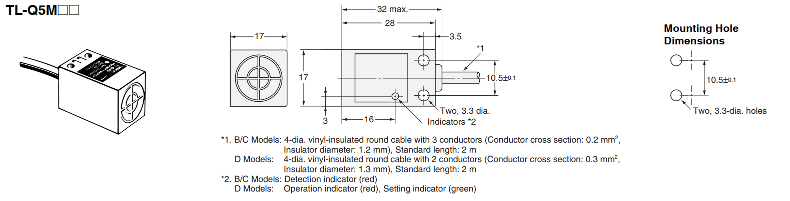 Bản vẽ kích thước cảm biến tiệm cận Omron TL-Q5MY2