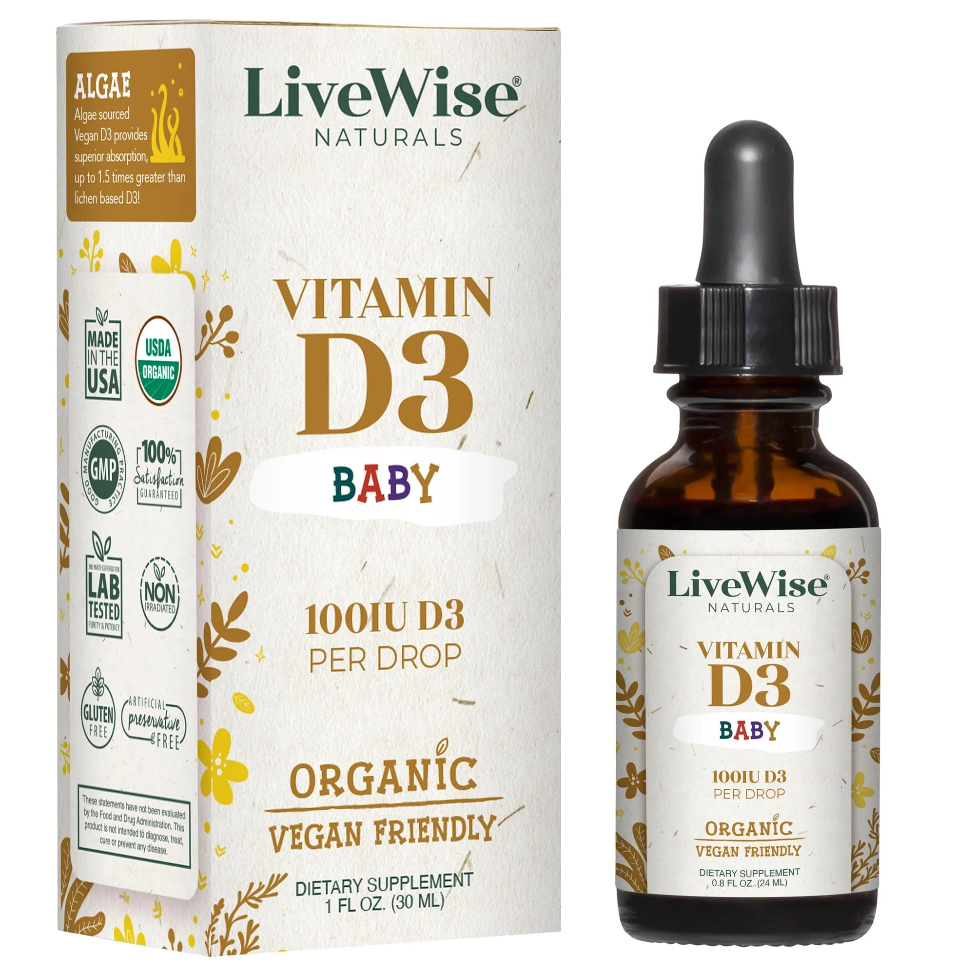Vitamil D3 hữu cơ Livewise Mỹ dạng nhỏ giọt (0 tháng+)
