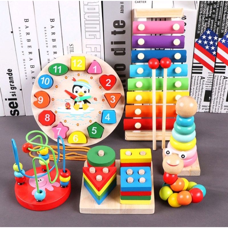 Combo 6 món đồ chơi gỗ phát triển trí tuệ cho bé