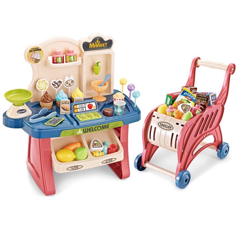 Bộ đồ chơi siêu thị kèm xe đẩy mini
