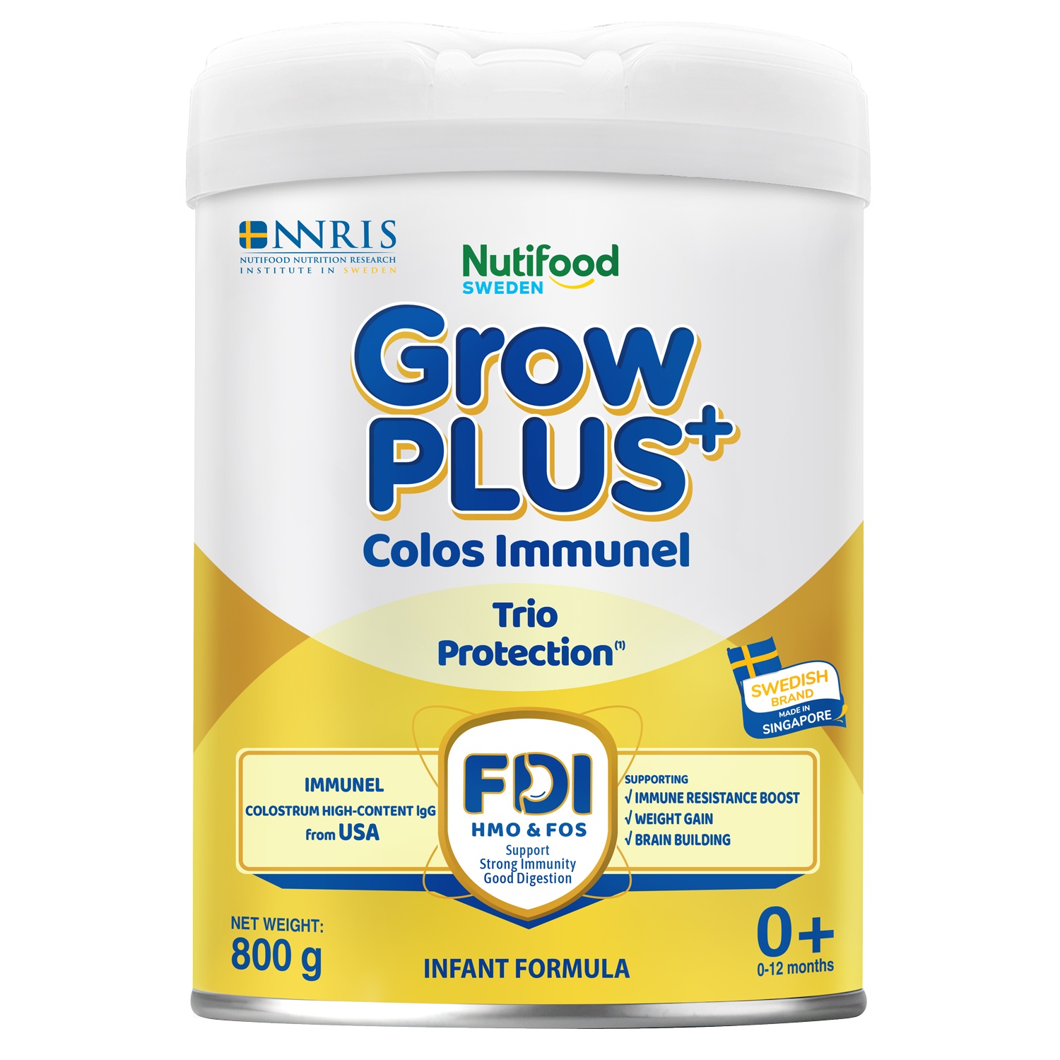 Sữa bột Nutifood Grow Plus Colos Immunel vàng nhạt 800g