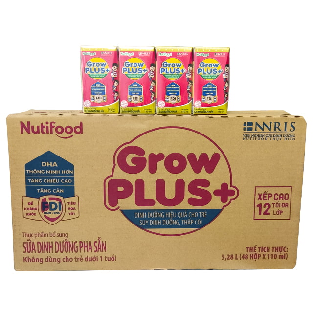 Thùng 48 hộp sữa nước Nutifood Grow plus đỏ 110ml