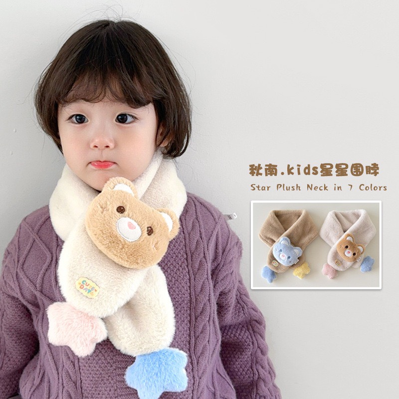 Khăn quàng cổ lông thỏ đính mặt gấu