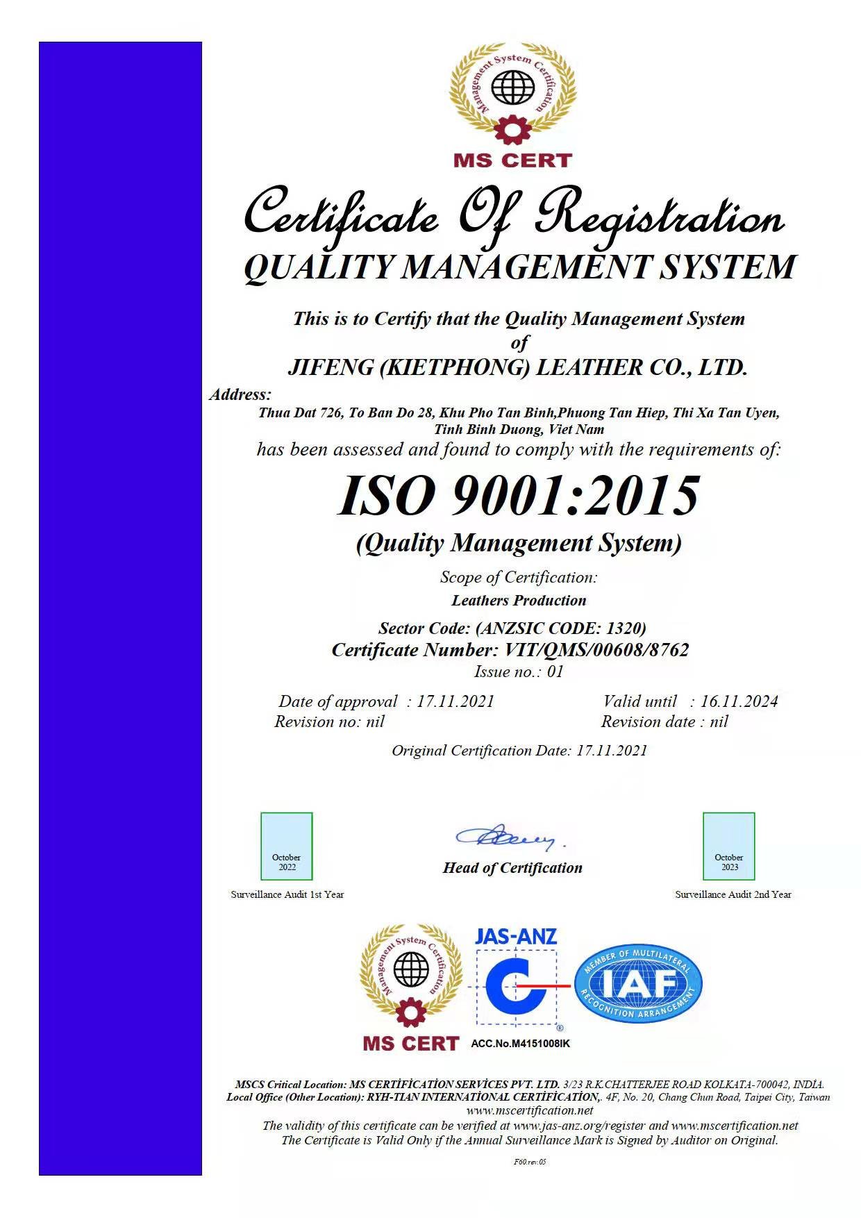 JIFENG . LEATHER CO., LTD