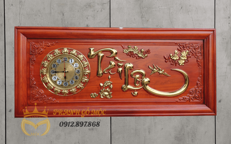 Tranh đồng hồ gỗ hương chữ Tài Lộc 108x48cm - TGM2002