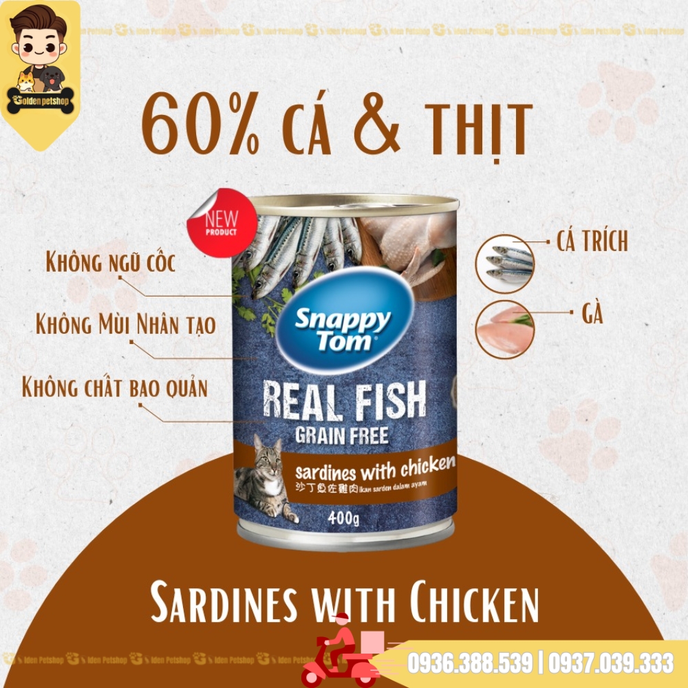 Pate dành cho mèo thịt cá/ thịt gà Snappy Tom - Lon 400g