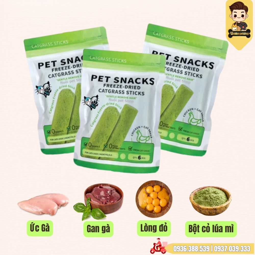 Thanh gà mix cỏ lúa mạch - giúp mèo tăng chất xơ