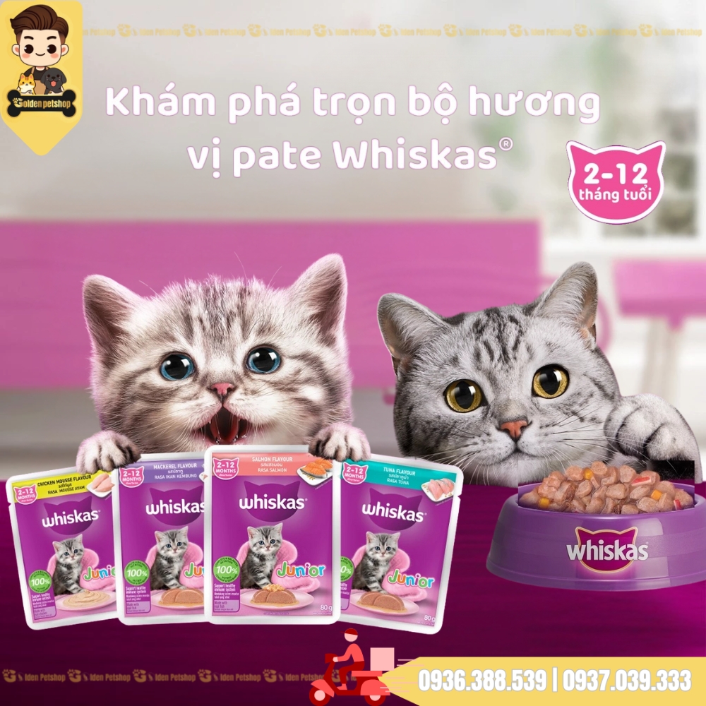 Pate cho mèo Con Whiskas Junior 2 đến 12 tháng tuổi - gói 80g