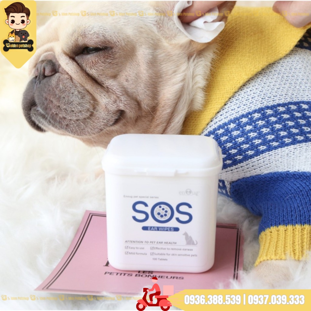 Khăn lau vệ sinh tai cho chó mèo, tiện lợi SOS - hộp 100 miếng