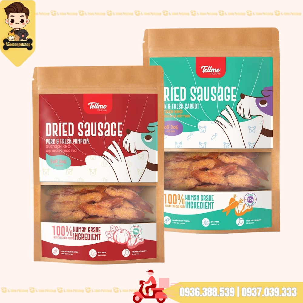 Xúc xích thịt heo dành cho chó Tellme - gói 70g
