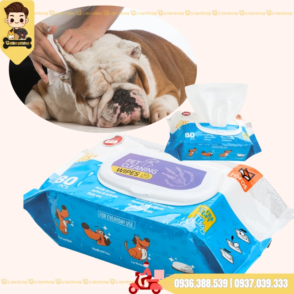 Khăn ướt kháng khuẩn cho thú cưng FOFOS - gói 80 miếng