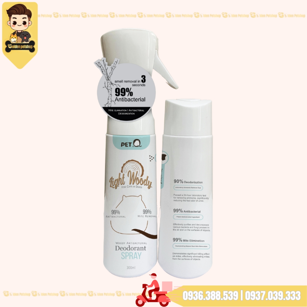 Bình xịt khử mùi diệt khuẩn hương gỗ PetQ - Chai 300ml