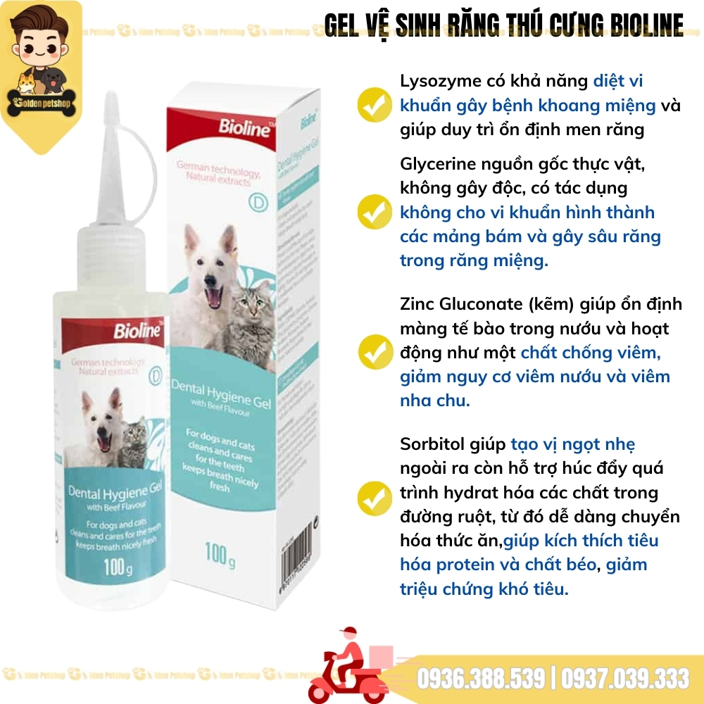 Gel làm sạch răng miệng cho chó mèo Bioline - chai 100g