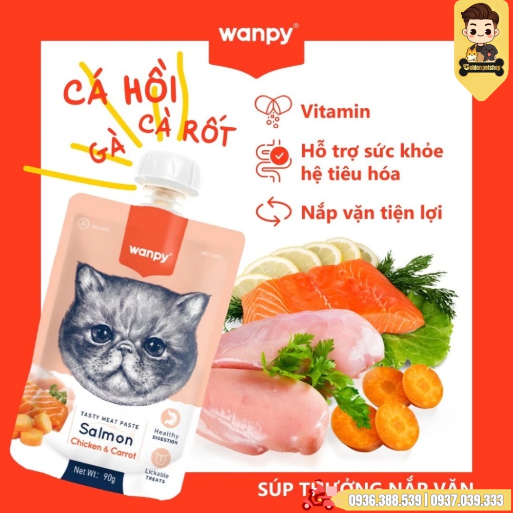Súp thưởng nắp vặn cho mèo Wanpy có Rau củ  (Chính hãng) - gói 90gr