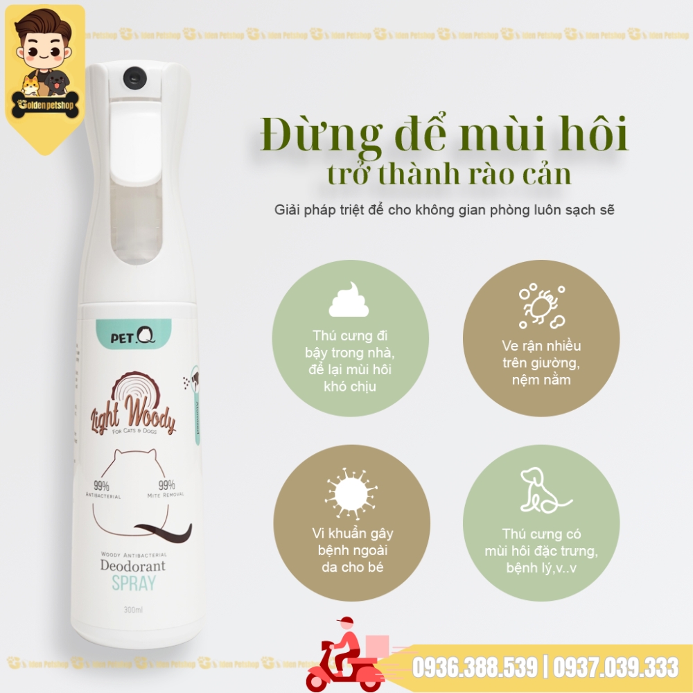 Bình xịt khử mùi diệt khuẩn hương gỗ PetQ - Chai 300ml