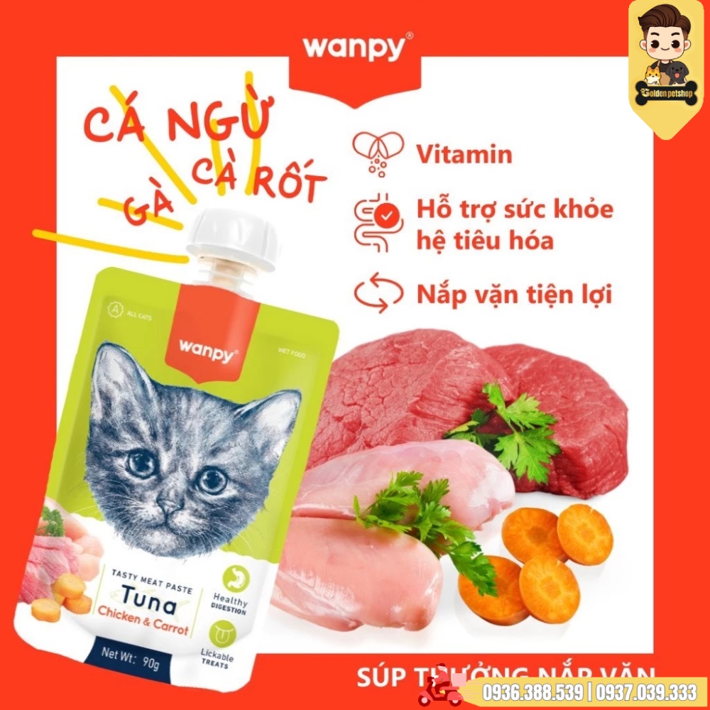Súp thưởng nắp vặn cho mèo Wanpy có Rau củ  (Chính hãng) - gói 90gr
