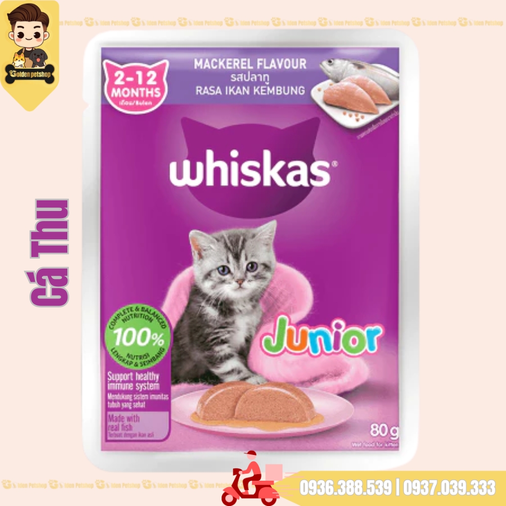 Pate cho mèo Con Whiskas Junior 2 đến 12 tháng tuổi - gói 80g