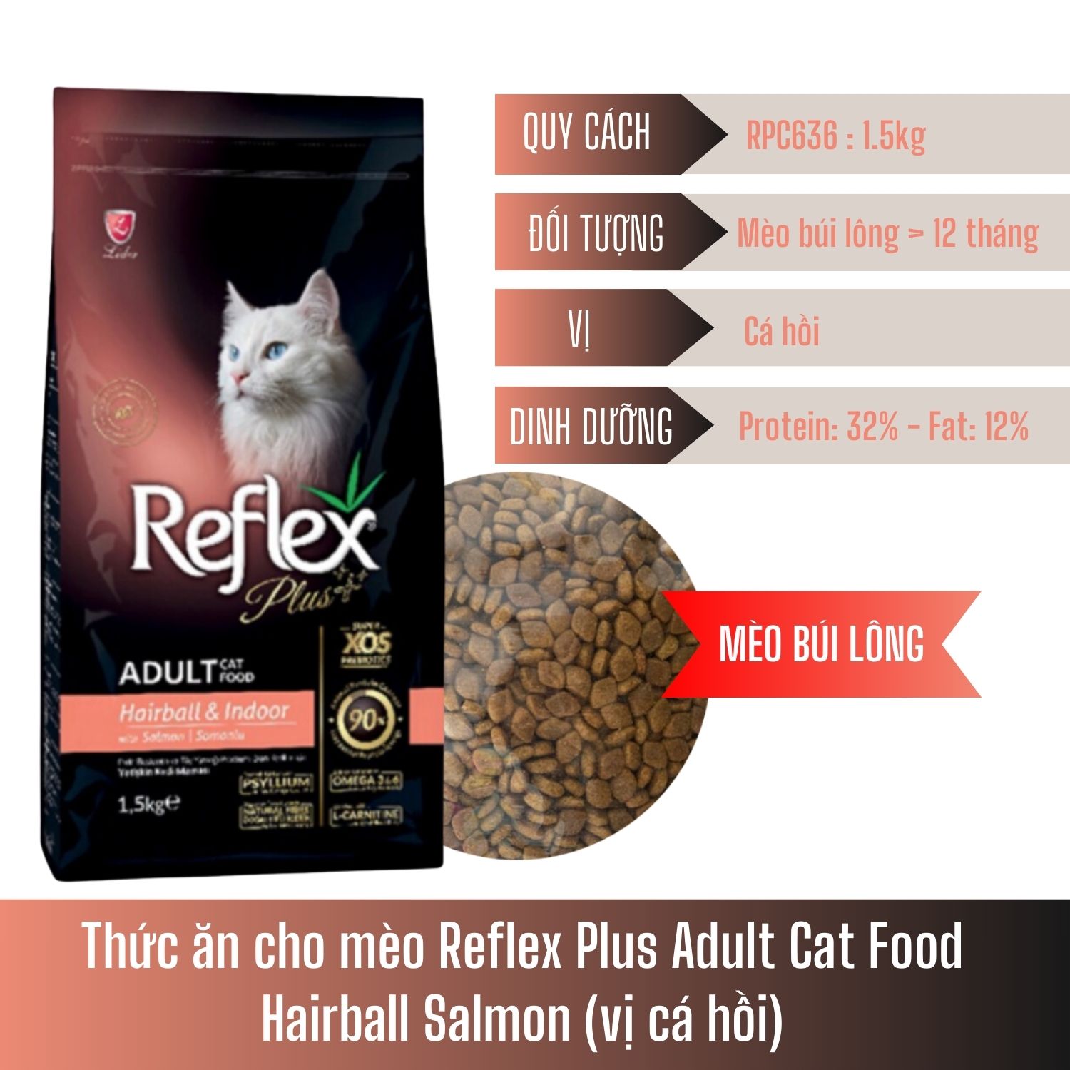 Thức ăn cho mèo Reflex Plus Hairball&Indoor - Ngừa búi lông cho Mèo