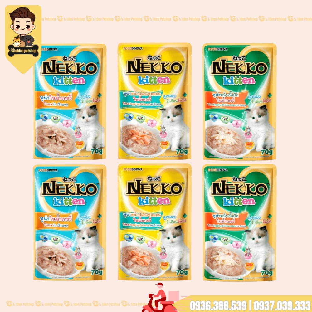 Pate cho mèo CON Nekko KITTEN Gravy (thịt xé nước sốt) - gói 70g