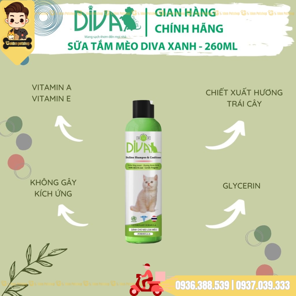 Sữa tắm cho mèo Diva - da nhạy cảm - Chai 260ml