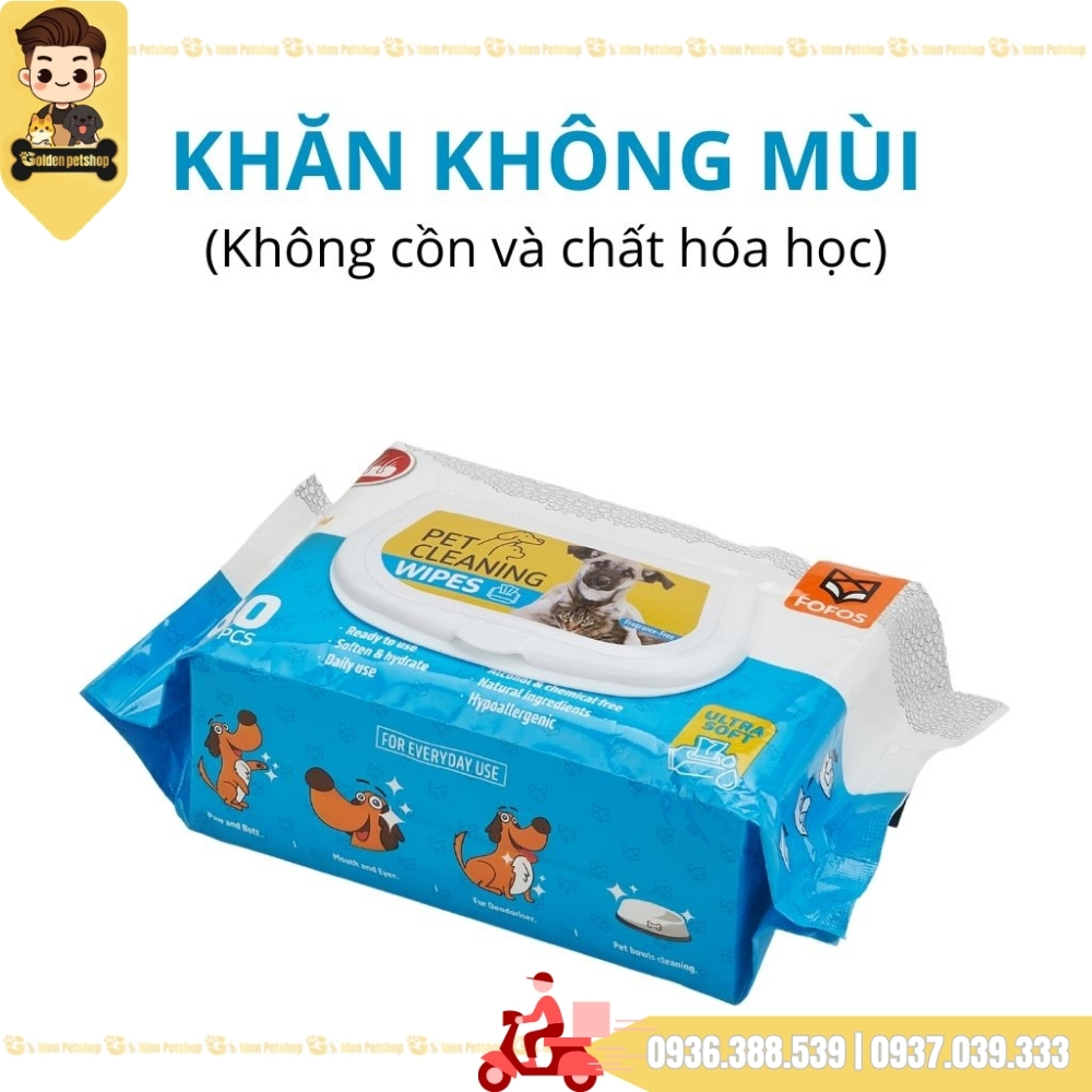 Khăn ướt kháng khuẩn cho thú cưng FOFOS - gói 80 miếng