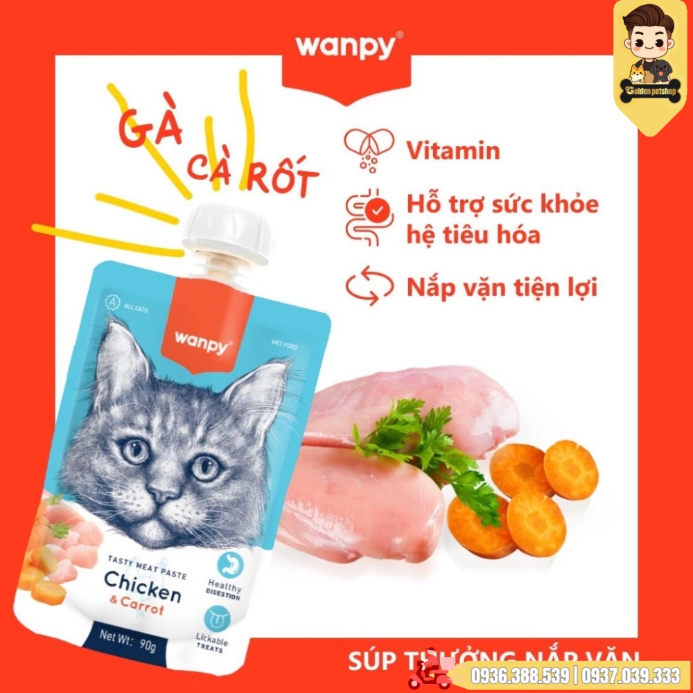 Súp thưởng nắp vặn cho mèo Wanpy có Rau củ  (Chính hãng) - gói 90gr