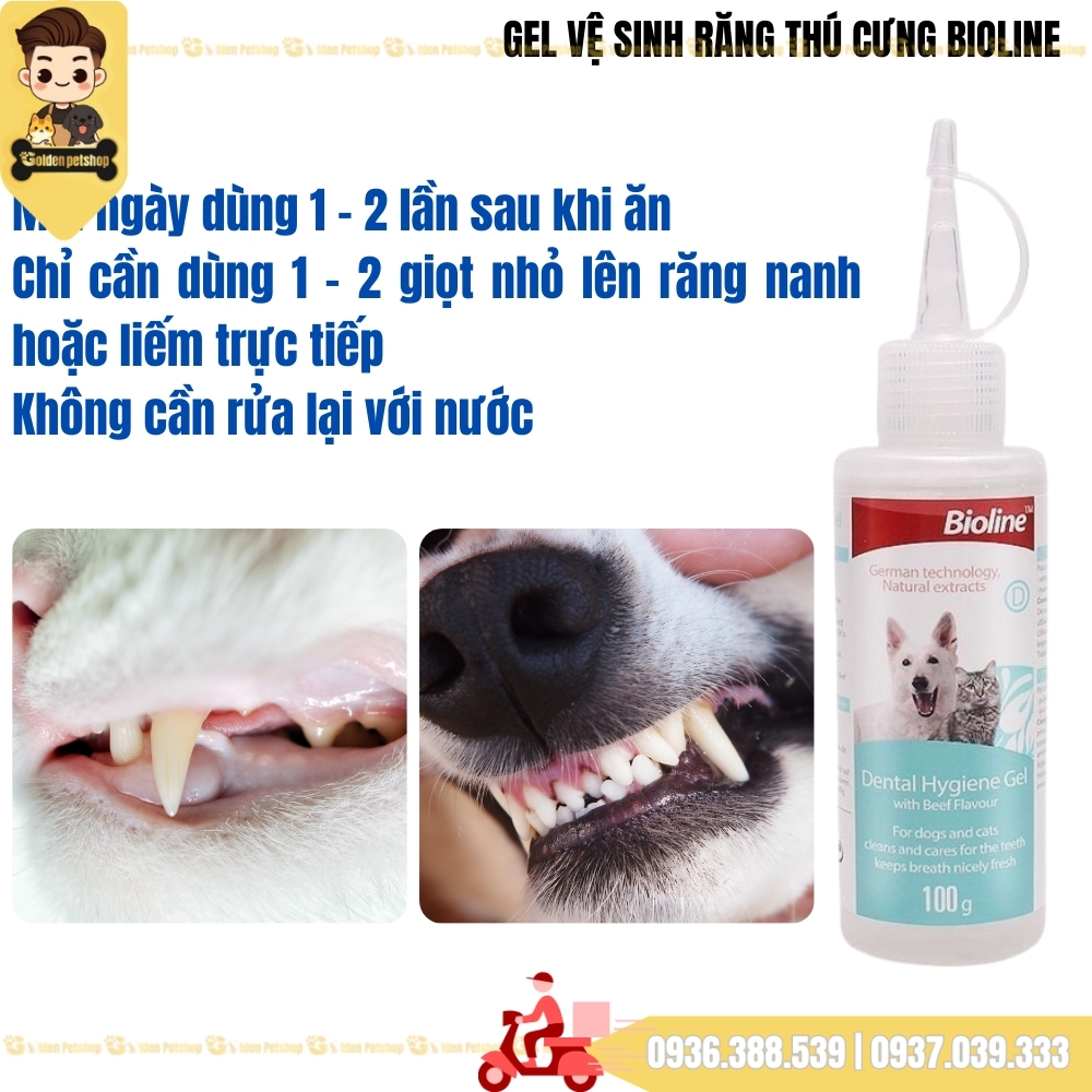 Gel làm sạch răng miệng cho chó mèo Bioline - chai 100g