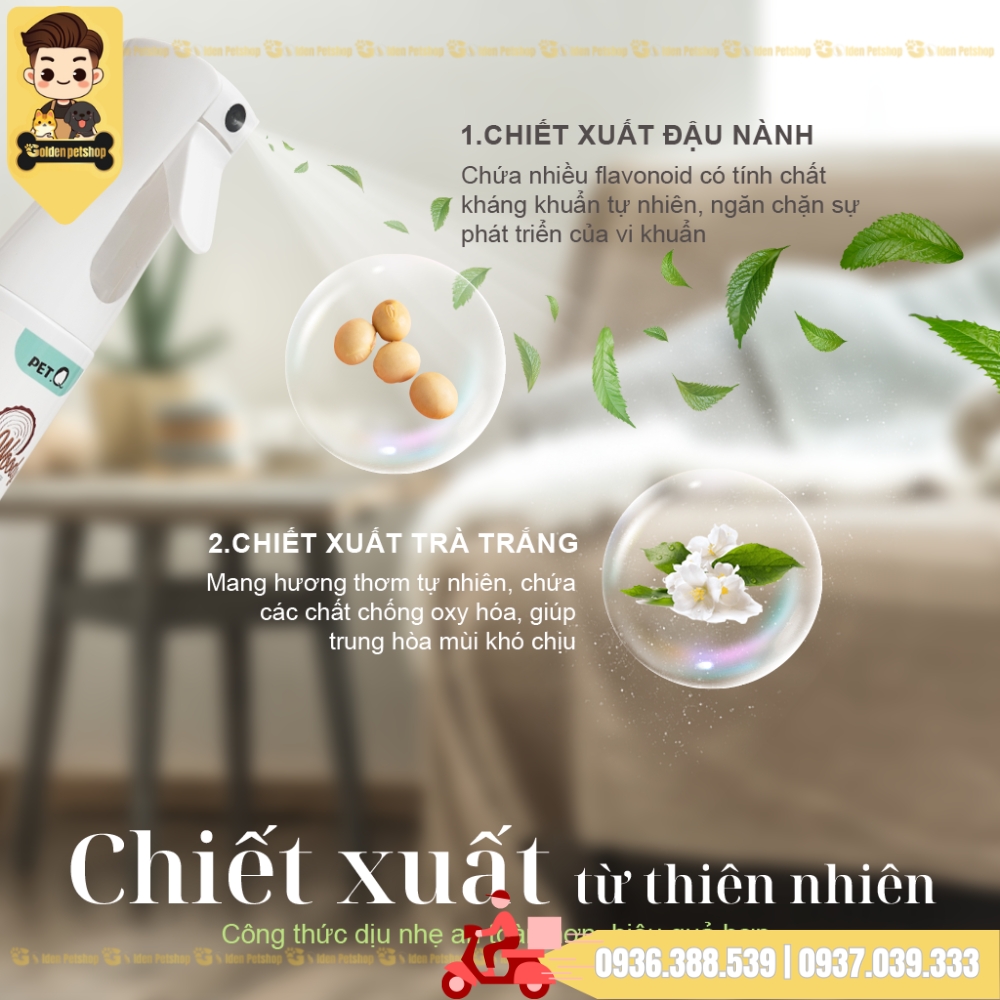 Bình xịt khử mùi diệt khuẩn hương gỗ PetQ - Chai 300ml