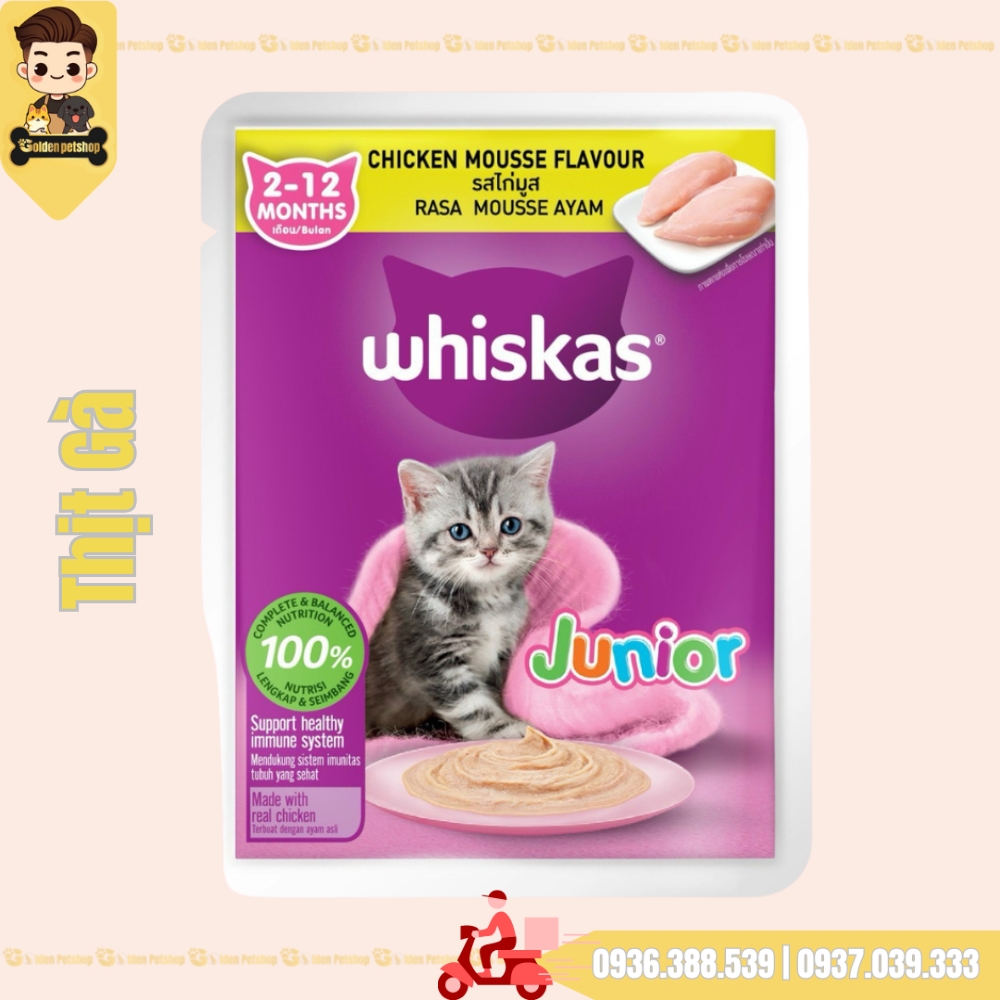 Pate cho mèo Con Whiskas Junior 2 đến 12 tháng tuổi - gói 80g