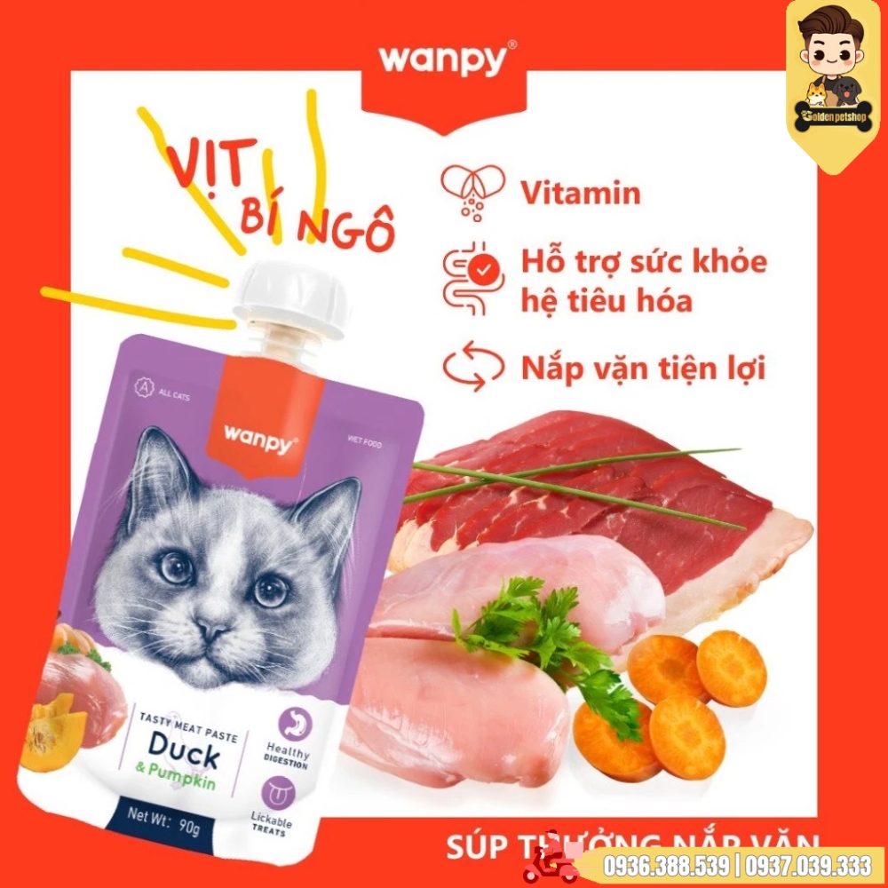 Súp thưởng nắp vặn cho mèo Wanpy có Rau củ  (Chính hãng) - gói 90gr