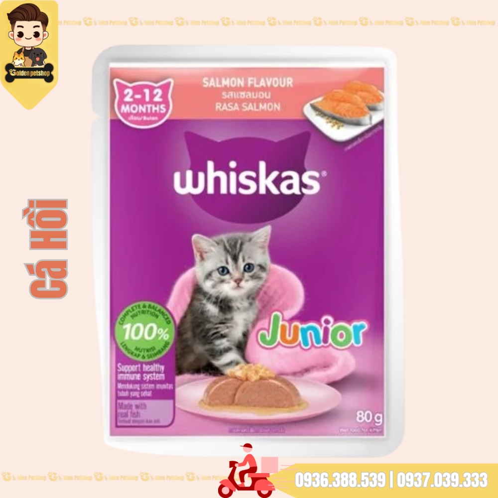 Pate cho mèo Con Whiskas Junior 2 đến 12 tháng tuổi - gói 80g