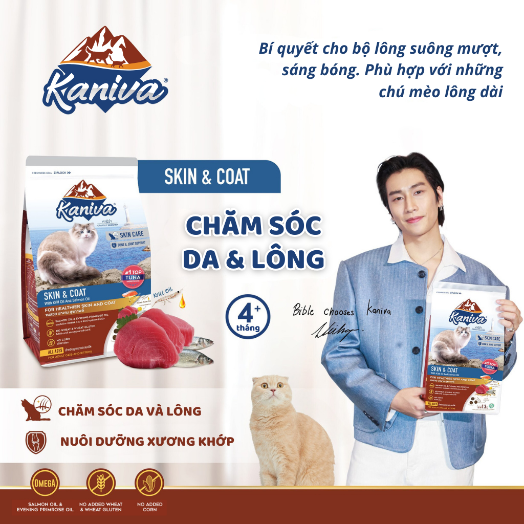 Thức ăn hạt dành cho mèo Kaniva mèo dưỡng lông da- Skin&Coat