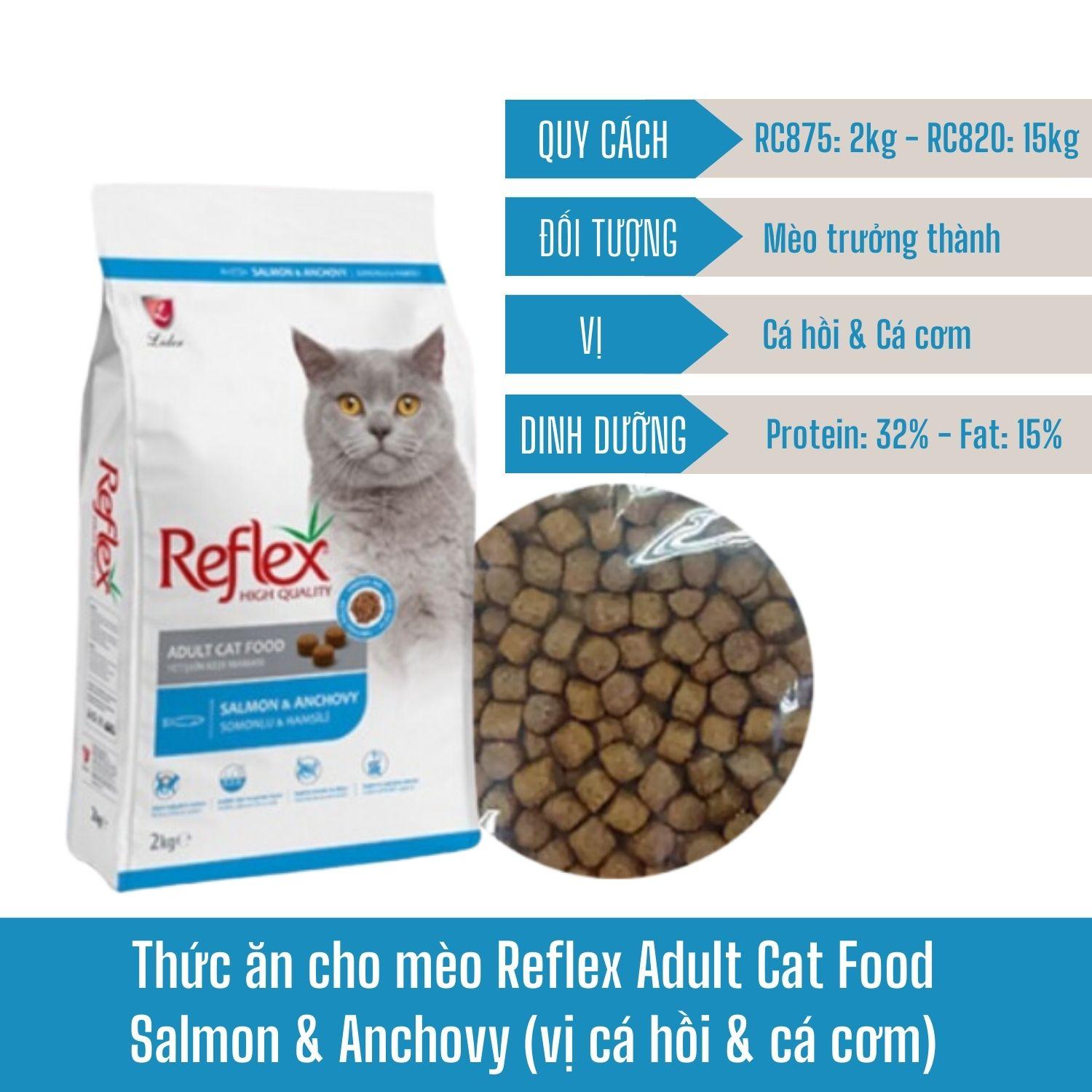 Thức ăn cho mèo Reflex Adult Salmon & Anchovy - Vị Cá hồi, cá cơm